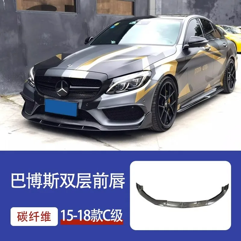 thumbnail image 1 of Apto para Mercedes Benz Clase C C260l C63 W205 15-22, faldones laterales delanteros de fibra de carbono modificados, alerón trasero, 1 of 5