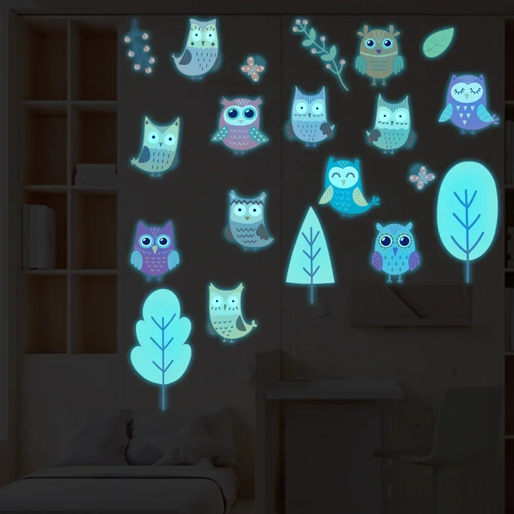 Cartoon owl glow-in-the-dark stickers Children's room self-adhesive wall stickers Decorative glow in the dark stars