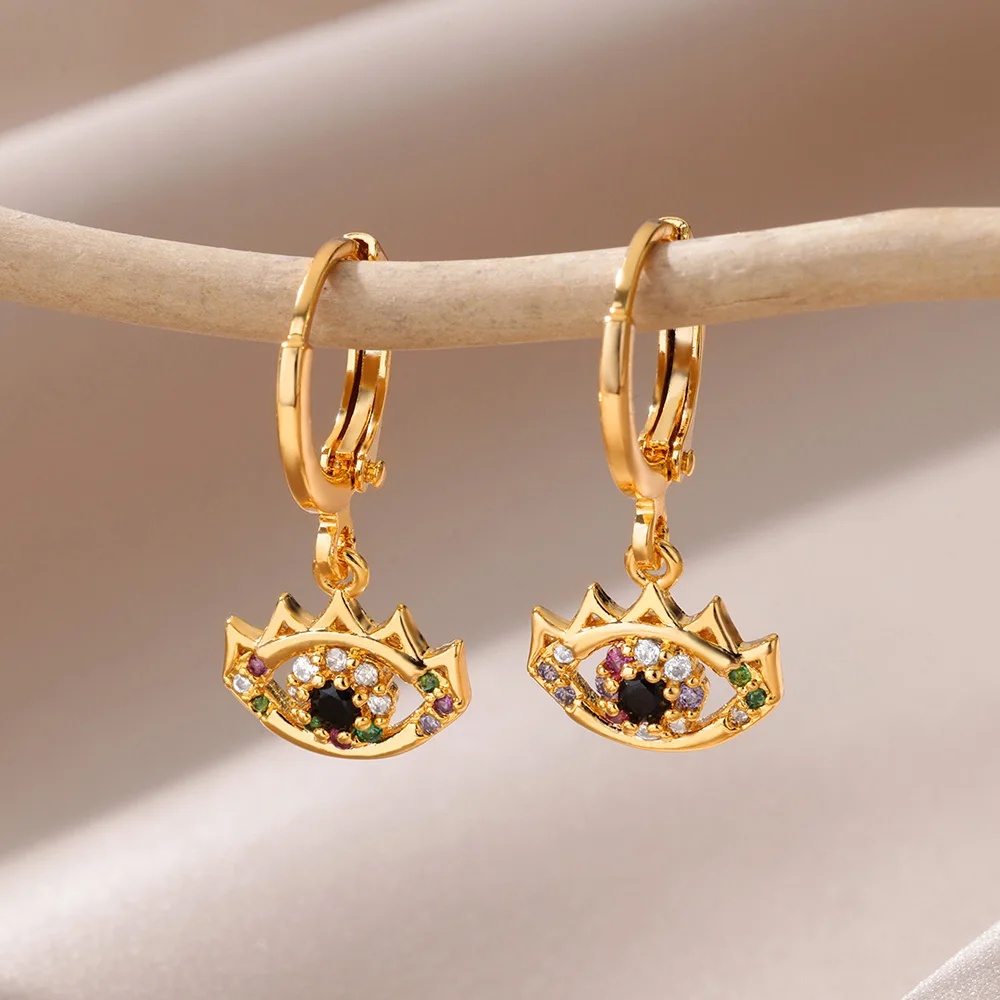 Zircon Evil Eye Earrings For Women Gold Color Stainless Steel
