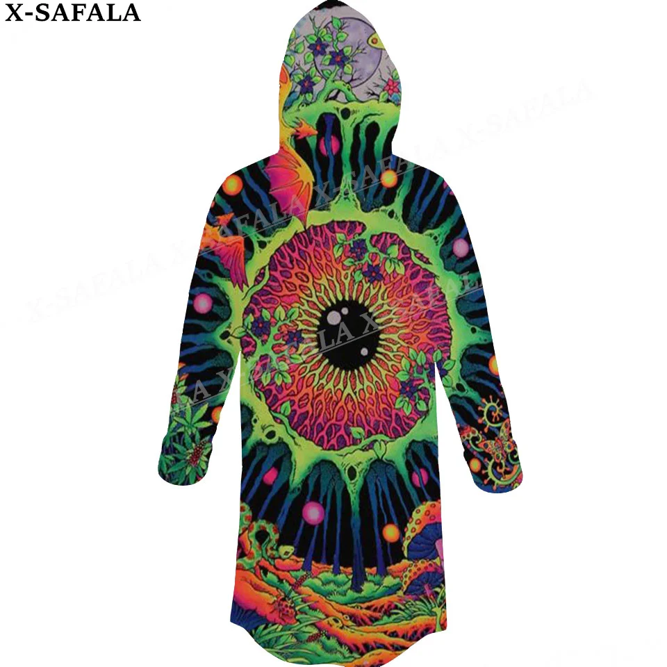Hippie Psychedelic Trippy Eyes Print Thick Warm Hooded Cloak Men Overcoat Coat Windproof Fleece Cape Robe Hooded Blanket-1
