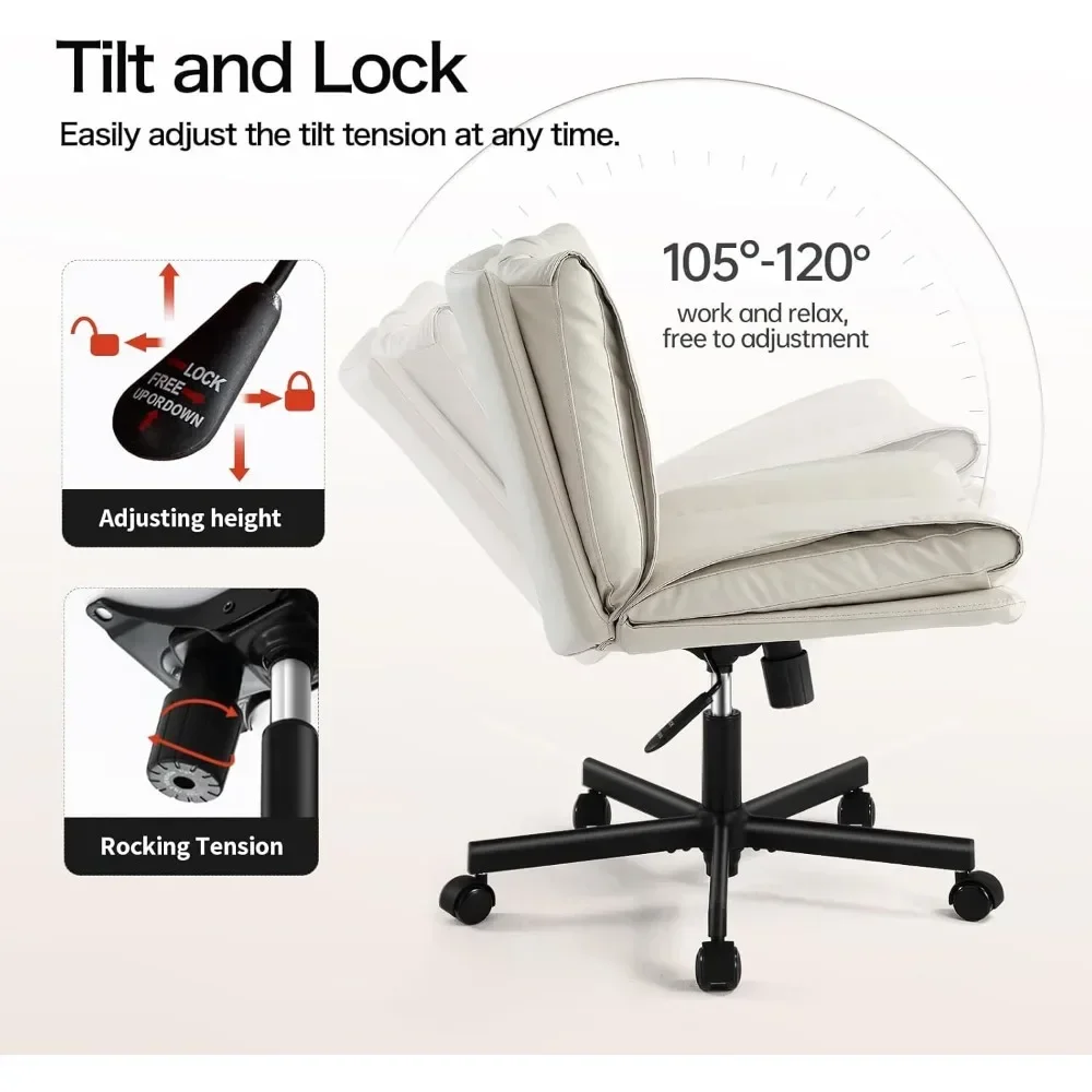 Criss Cross Chair with Wheels, Armless Cross Legged Office Chair, Comfy PU-Leather Desk Chair, Modern Swivel Height Adjus 6