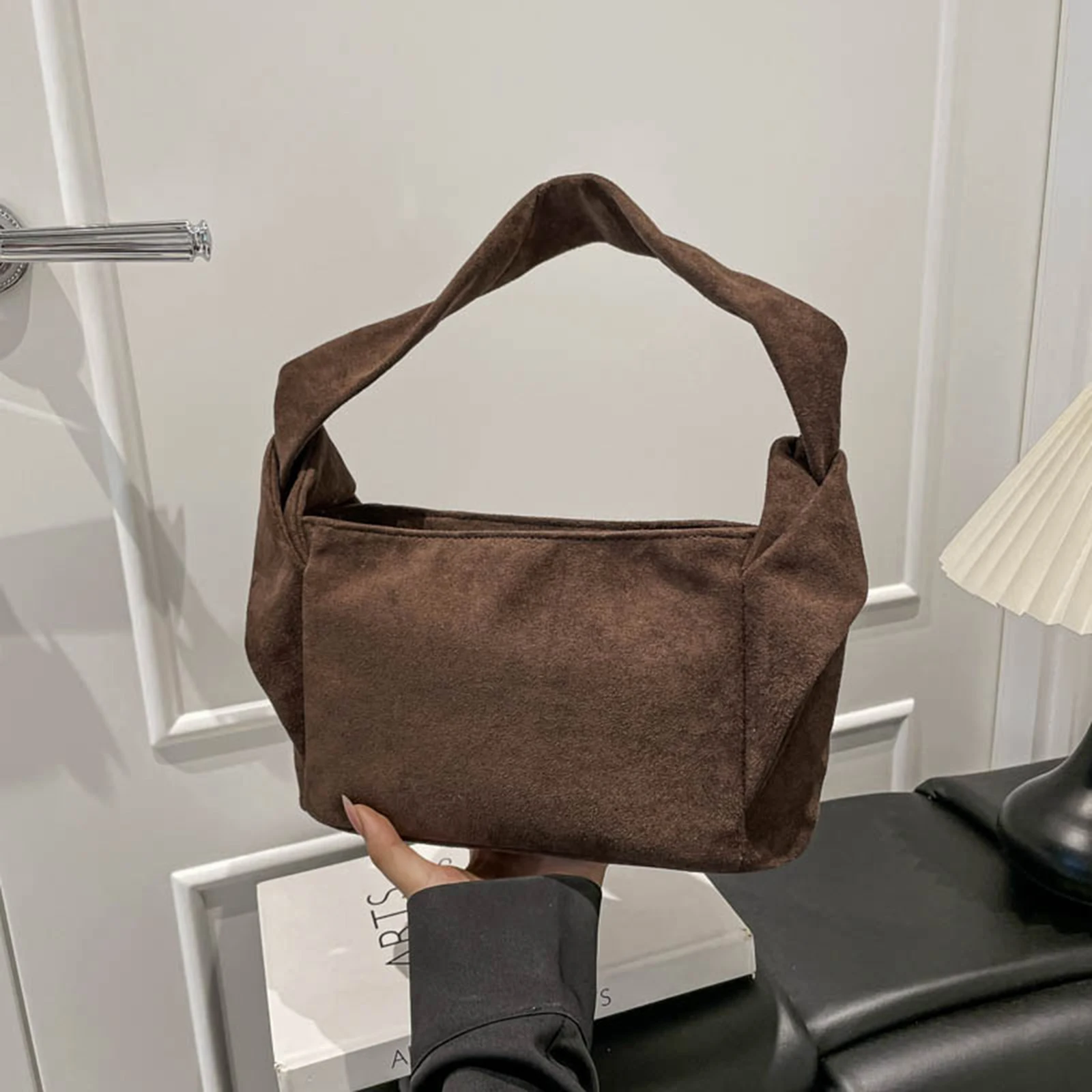 Faux Suede Shoulder Bag Retro Tote Bag Handbag Underarm Bag Commute Bag for Women Autumn Winter
