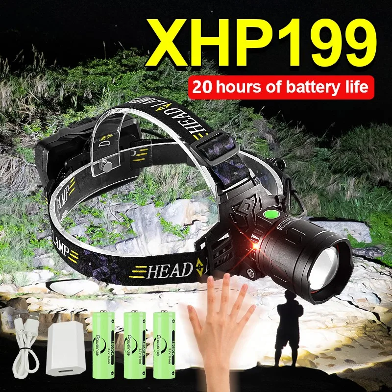 

2022 Super XHP199 Powerful Headlamp Rechargeable Head Flashlight High Power Head Lamps XHP90 Led Headlight 18650 Fishing Lantern