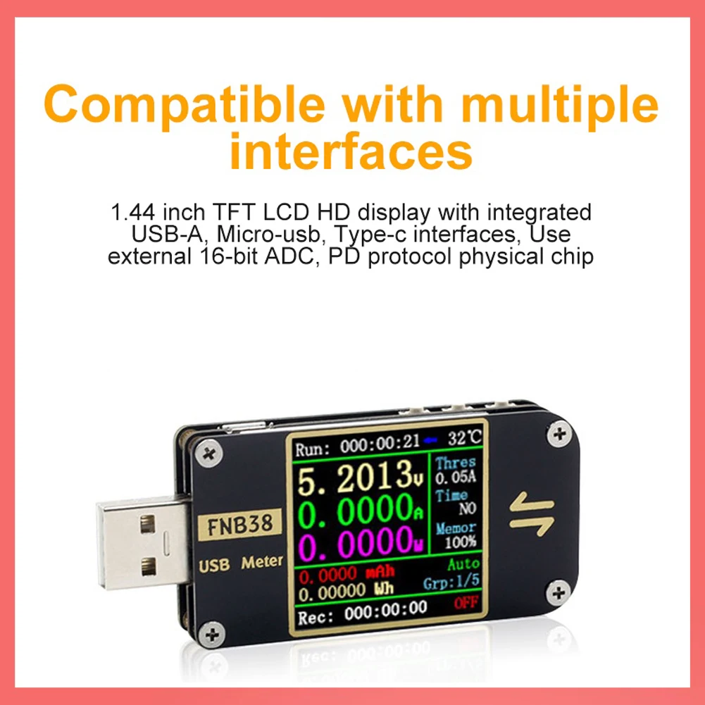 FNB38 USB Tester Current Voltage Meter QC4+ PD3.0 QC2.0 PPS FCP SCP AFC Fast Charging Protocol Capacity Tester