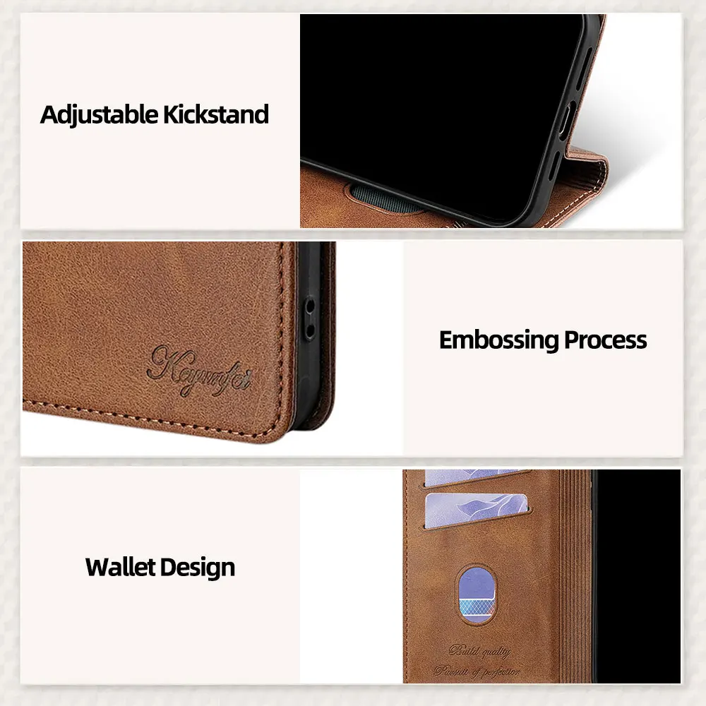 Enhanced Magnetic Leather Phone Case with Fall Prevention - Flip Book Cover