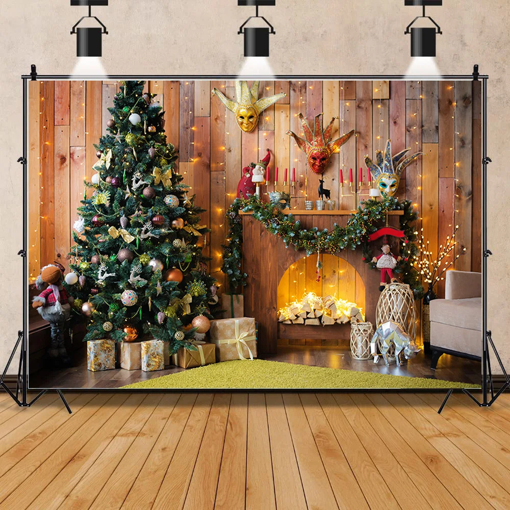 

Christmas Tree Wooden Board Flower Wreath Gift Photography Window Snowman Cinema Background Prop SDG-03