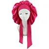 Bonnet Sleep Cap Women Satin Solid Sleeping Hat Silky Bonnets With Tie Bands Elastic Shower Cap  For Curly Hair Bonnets Nightcap 5