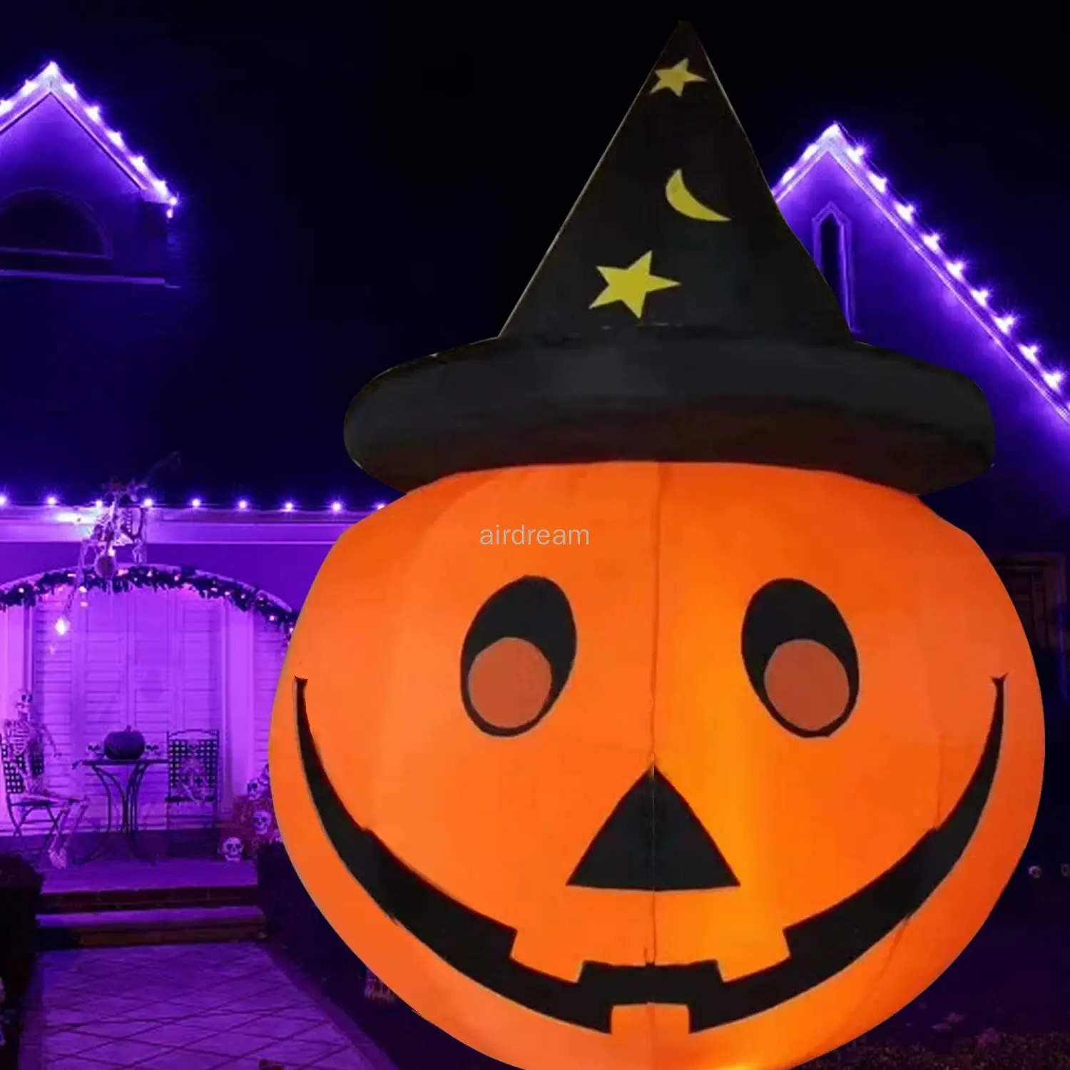 Halloween Inflatables Pumpkins with Witches Hat Outdoor Halloween Decorations with LED for Yard, Garden, Lawn Blow up Props Toys