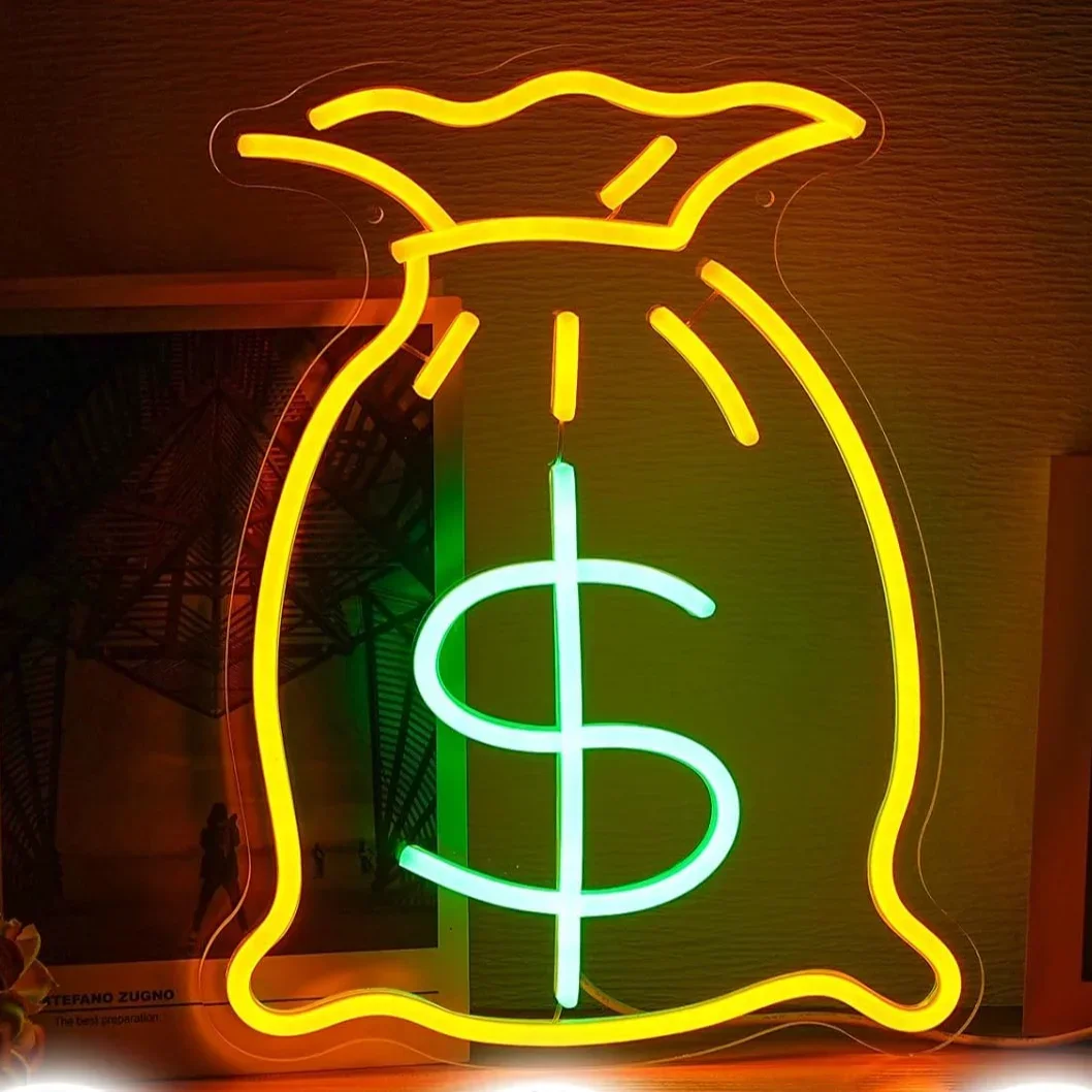 Description Picture 5 of itemBag Of Money Neon Sign For Wall Decor Golden LED Neon Light Living Game Room Decor For Bedroom Office Restaurant Bar Shop Party