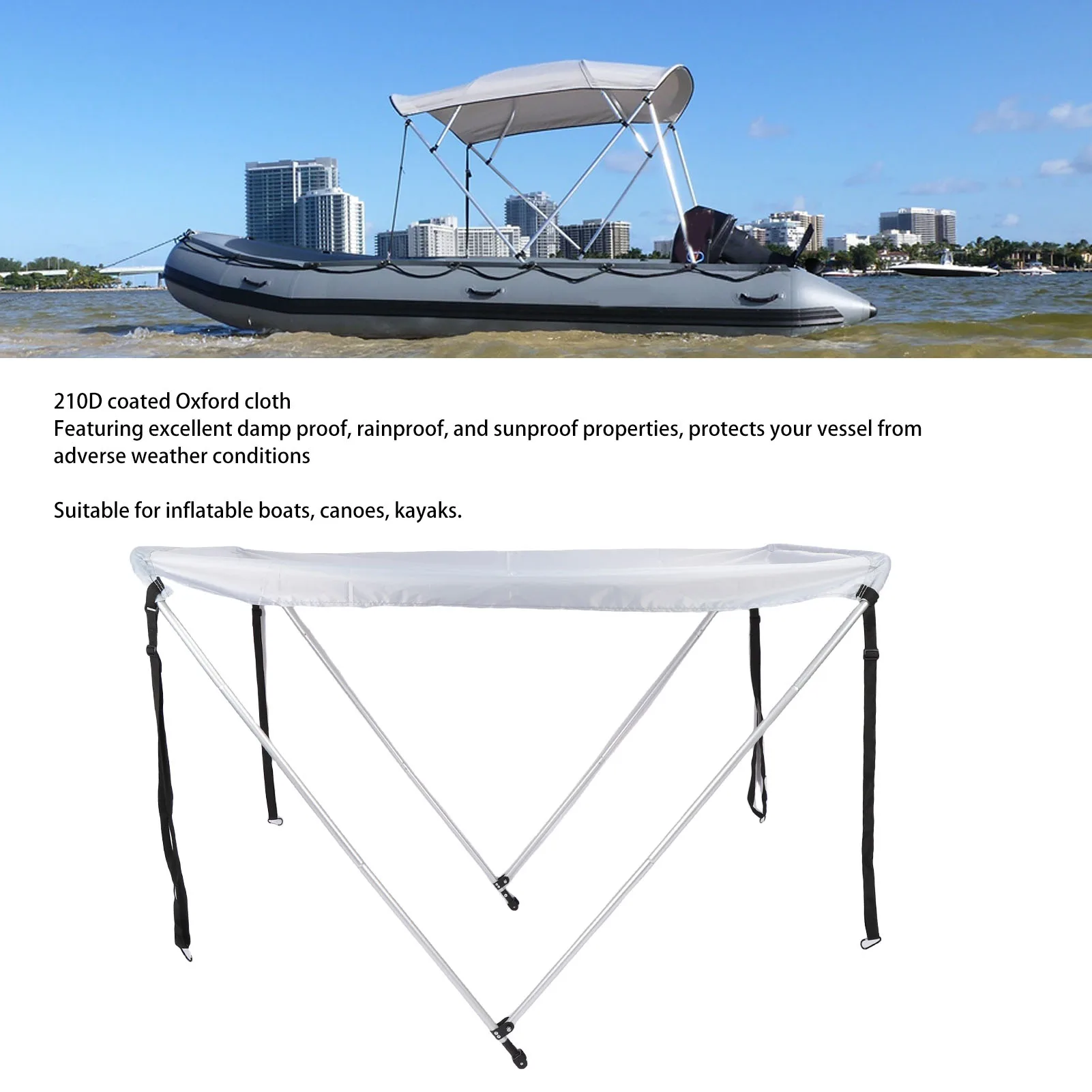 Boat Top Shade Stable Structure Damp Proof 210D Oxford Cloth Boat Sun Shade Shelter Protective Easy Disassembly for Speedboats