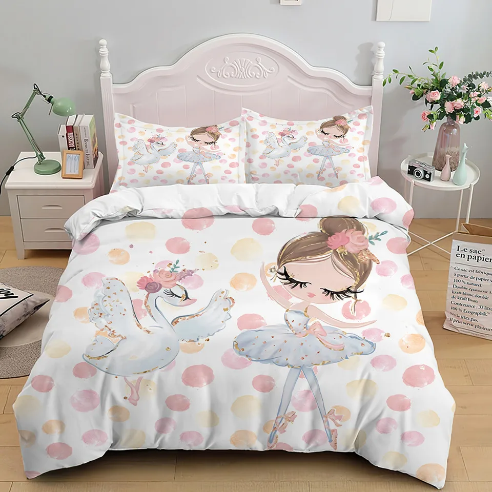 

Cartoon Ballet Dancing Girl Print Polyester Bedding Sets Child Kids Covers Boys Bed Linen Set for Teens king size bedding set