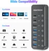 RSHTECH 7-Port Powered USB C Hub with 10Gbps USB-C 3.2 Ports Individual Touch Switches 5V/3A Power Adapter Laptop USB Splitter 6
