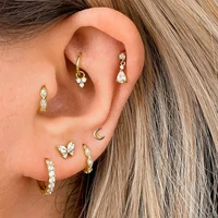 Helix Piercing Butterfly Moon Women's Earring Mini Cartilage CZ Moon Hoops Ear Jewelry Daith Piercing Rook Tragus Body Jewelry 2