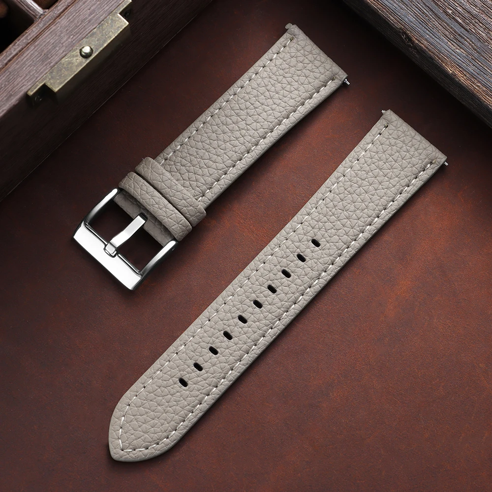 Lychee Pattern Leather Quick Release Watch Strap Bracelet