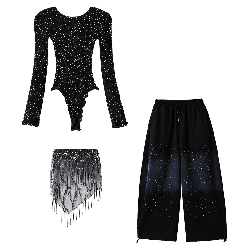 Trendy Girls Street Style Dance Performance Outfit: Youth Hip Hop Costume