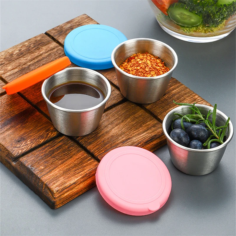 40/50/70ML Sealed Silicone Lid Sauce Cup Stainless Steel