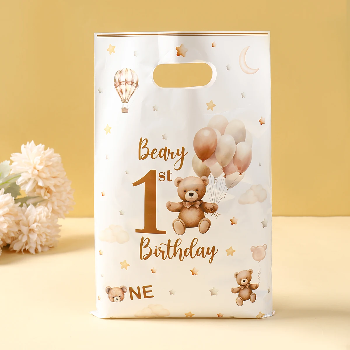 Kleine Braunbär-Geschenktüten, alles Gute zum 1. Geburtstag, Partydekorationen, für Kinder, Mädchen, Jungen, Gastgeschenke, handliche Taschen, Babyparty-Zubehör – Detail 1