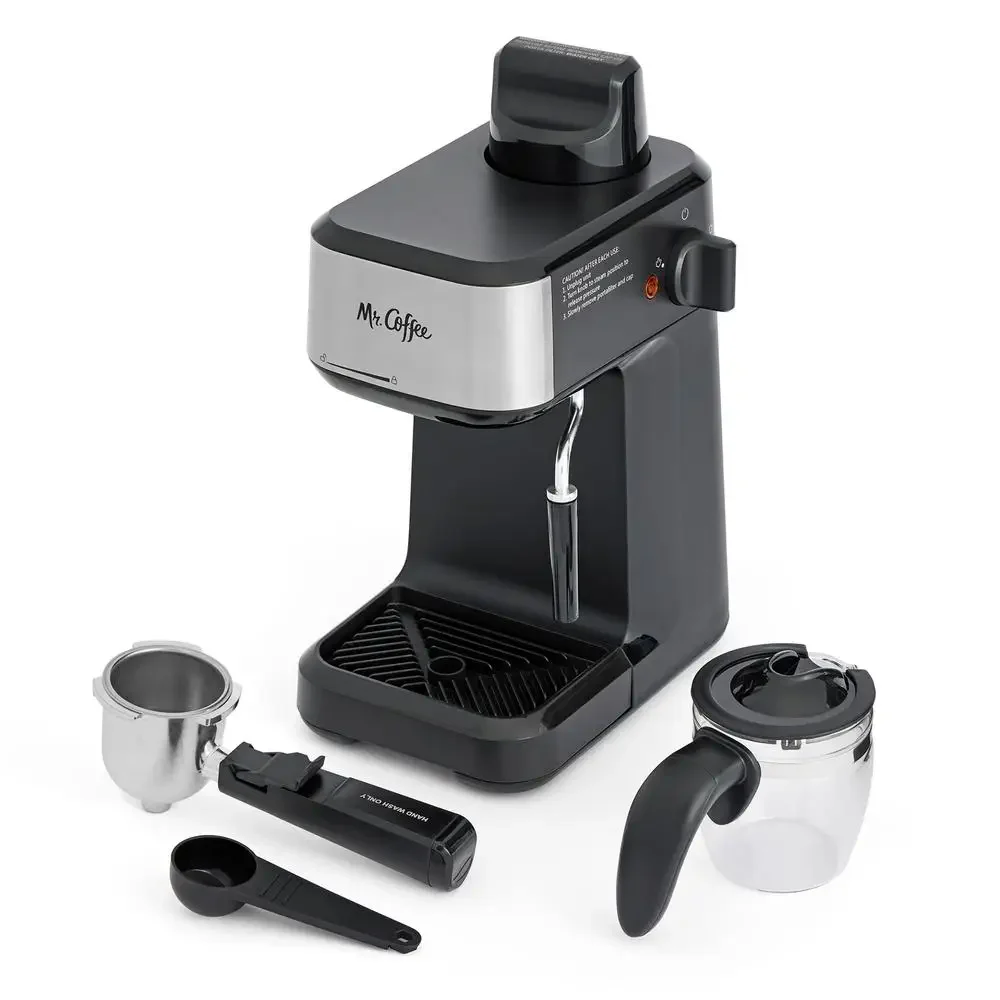 4-Shot Steam Espresso Machine Cappuccino Maker Latte Glass Carafe Frother Cuban Coffee Barista Home Brew Brewer Scoop Stainless 4