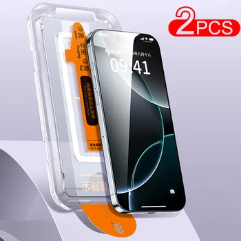 2PCS Installazione senza polvere Vetro temperato per iPhone 16 15 14 13 12 11 Pro Max Plus Mini Protezione schermo Pellicola protettiva completa