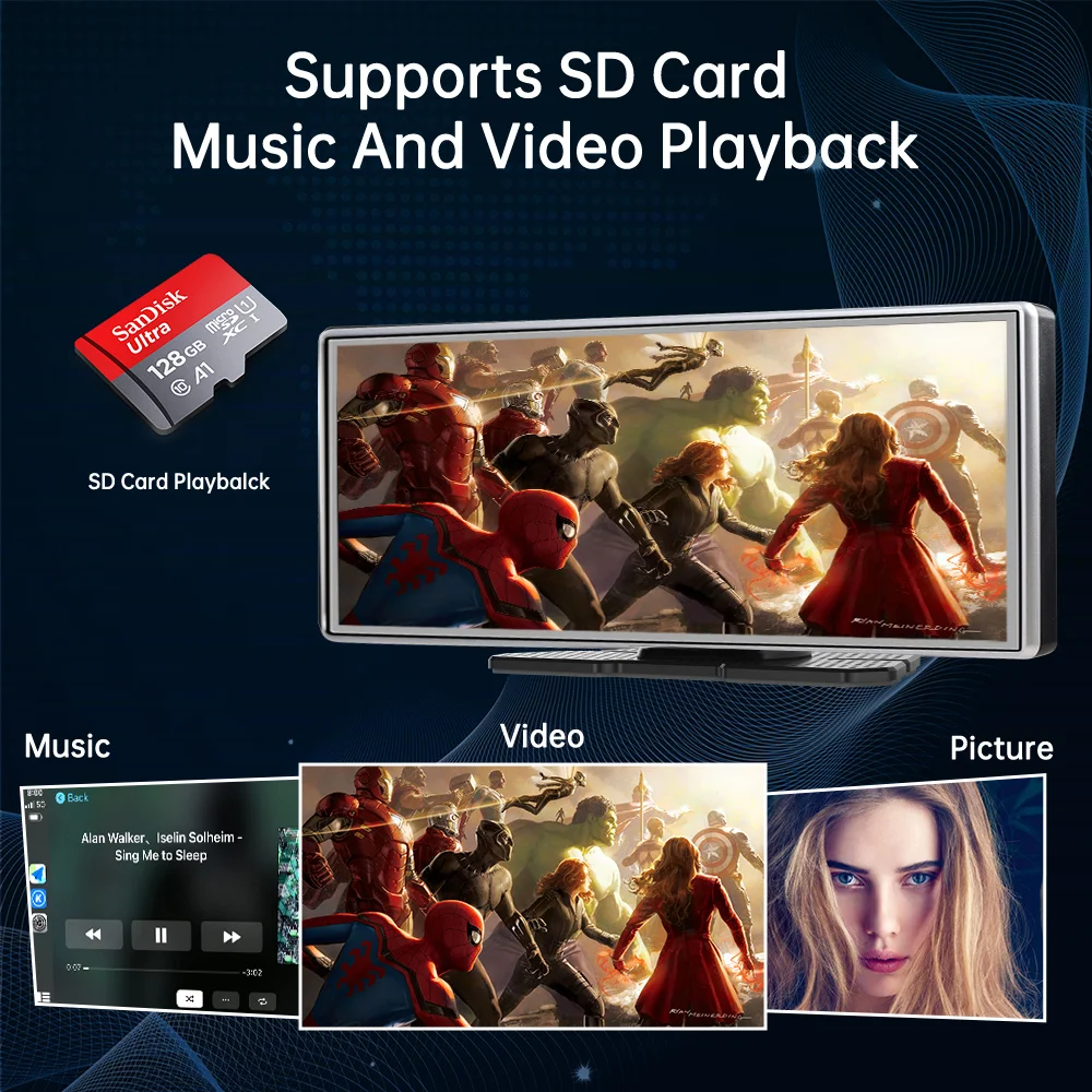 11.26 Inch Car Multimedia Radio Wireless Carplay Android Auto GPS Navigation Video Recorder Dashboard WIFI AUX MP5 Player