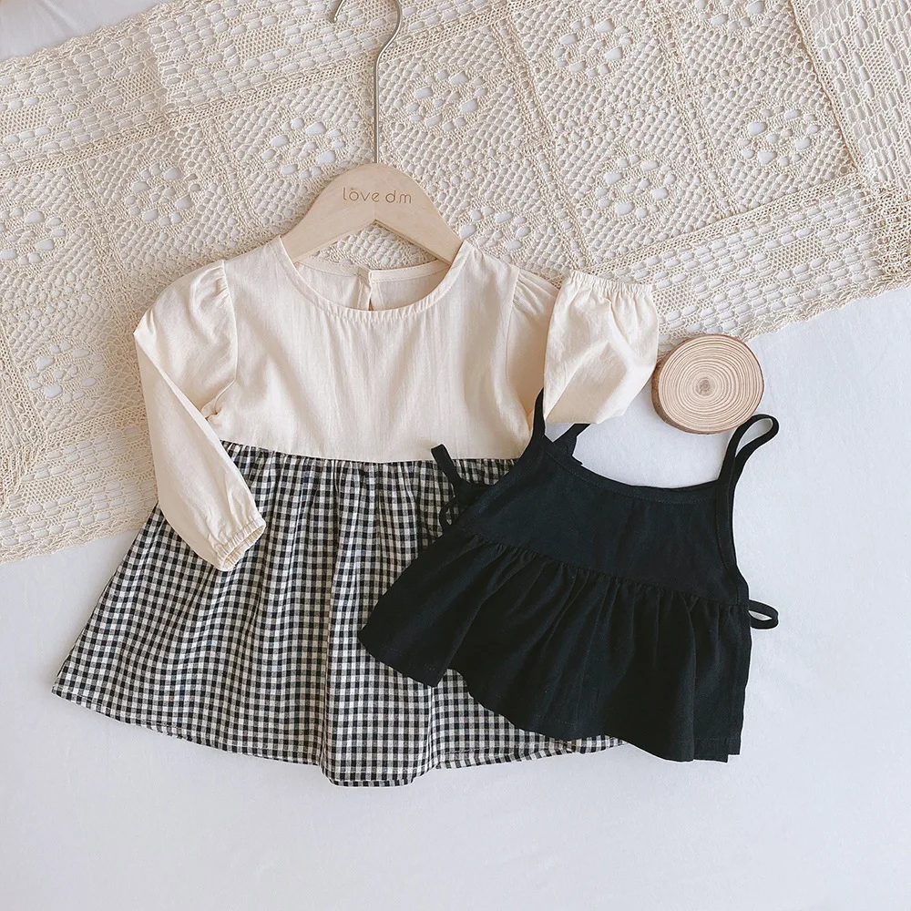 Baby Girls Gingham Romper Dress Set for Siblings