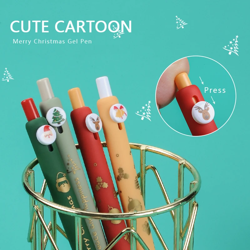 Kawaii Chrismas Gel Pen Cute Cartoon Christmas Tree Reindeer Santa Snowman Gifts 0.5mm Black Ink Pens School Office Stationary
