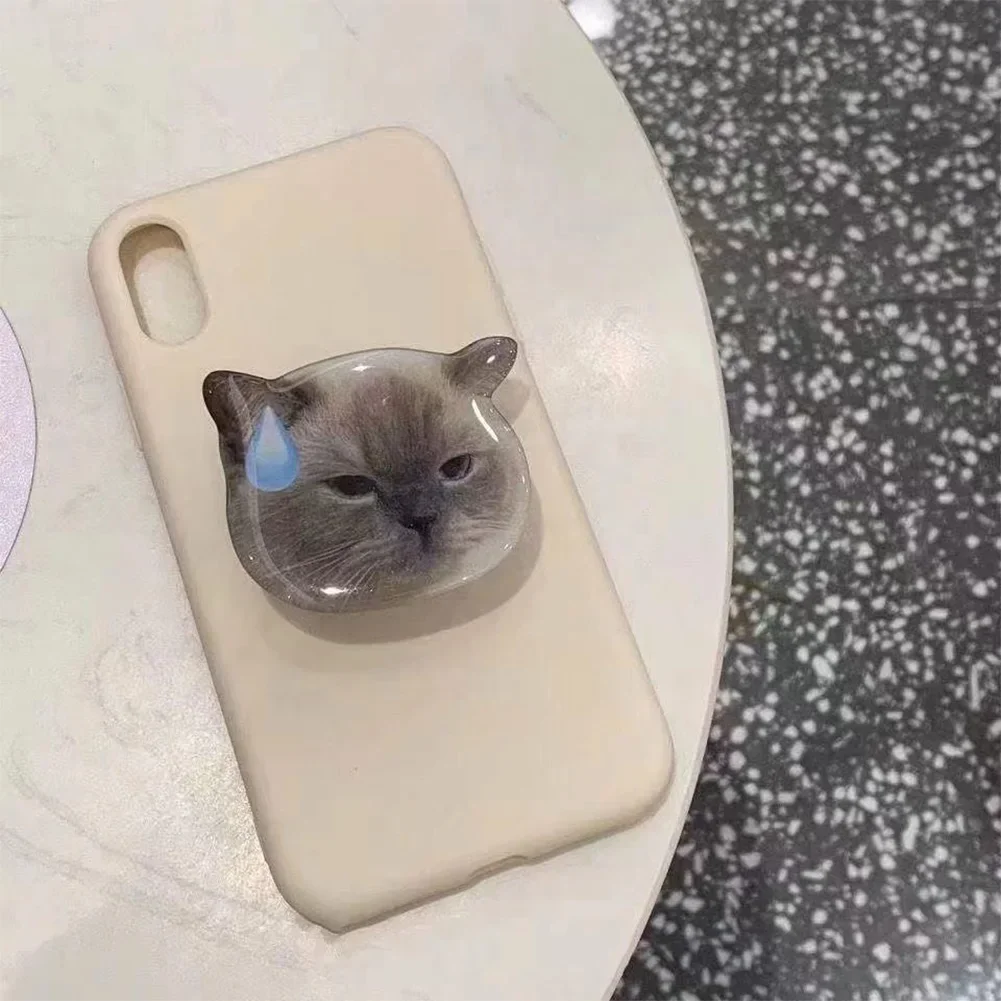 Korean Cute 3D Funny Cat Phone Stand - Folding Finger Grip & Socket Bracket