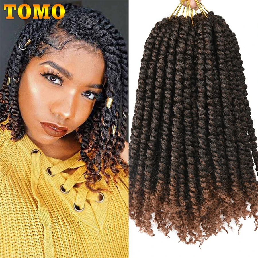 Pre-twisted Passion Twists Synthetic Crochet Braids Pre-Looped Spring Bomb Crochet Hair Extensions Fiber Fluffy Curly Twist Braiding Hair 18 inch T27