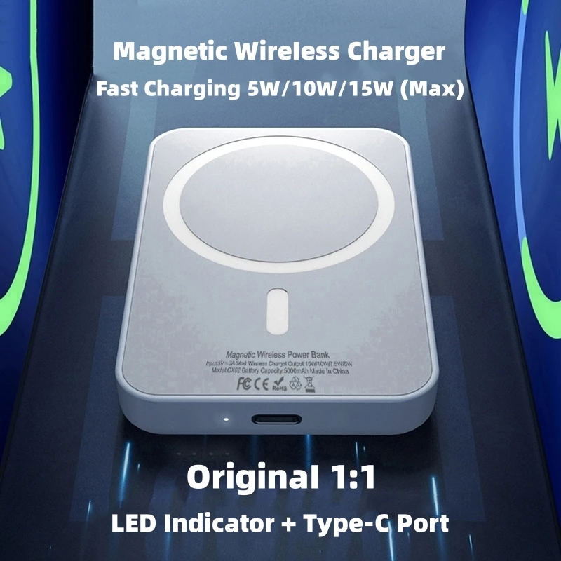 10000mAh New Original 1:1 Macsafe Power Bank Magnetic Wireless Powerbank For iPhone 15 15Pro Max 15Plus Type C External Battery