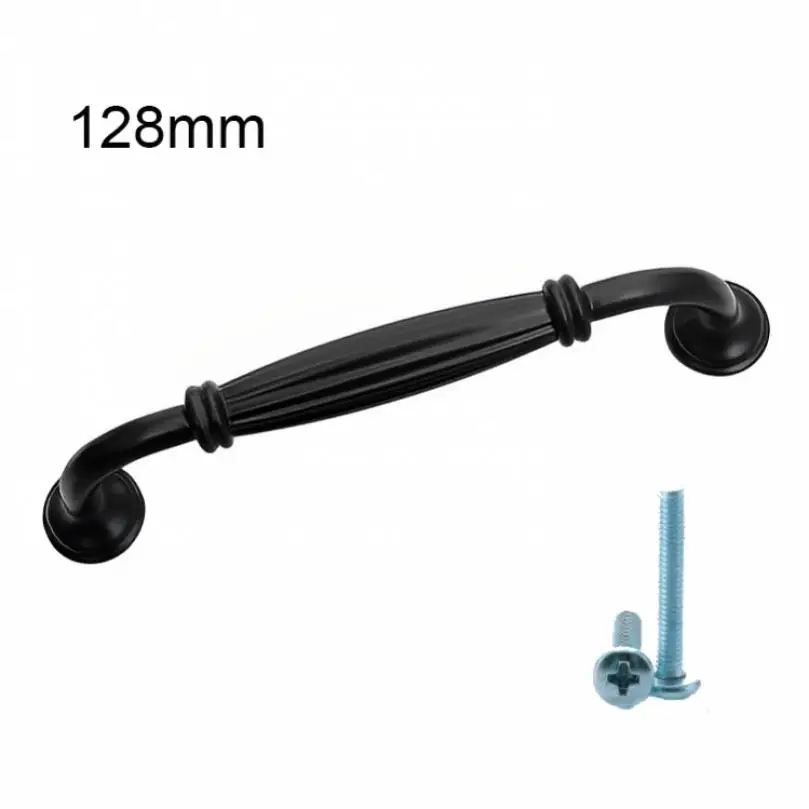 Cabinet Pulls  Aluminum alloy Matte Black Cabinet Pull with Pitch-row 96mm / 128mm for Cabinet Wardrobe Furniture  Drawer images - 6