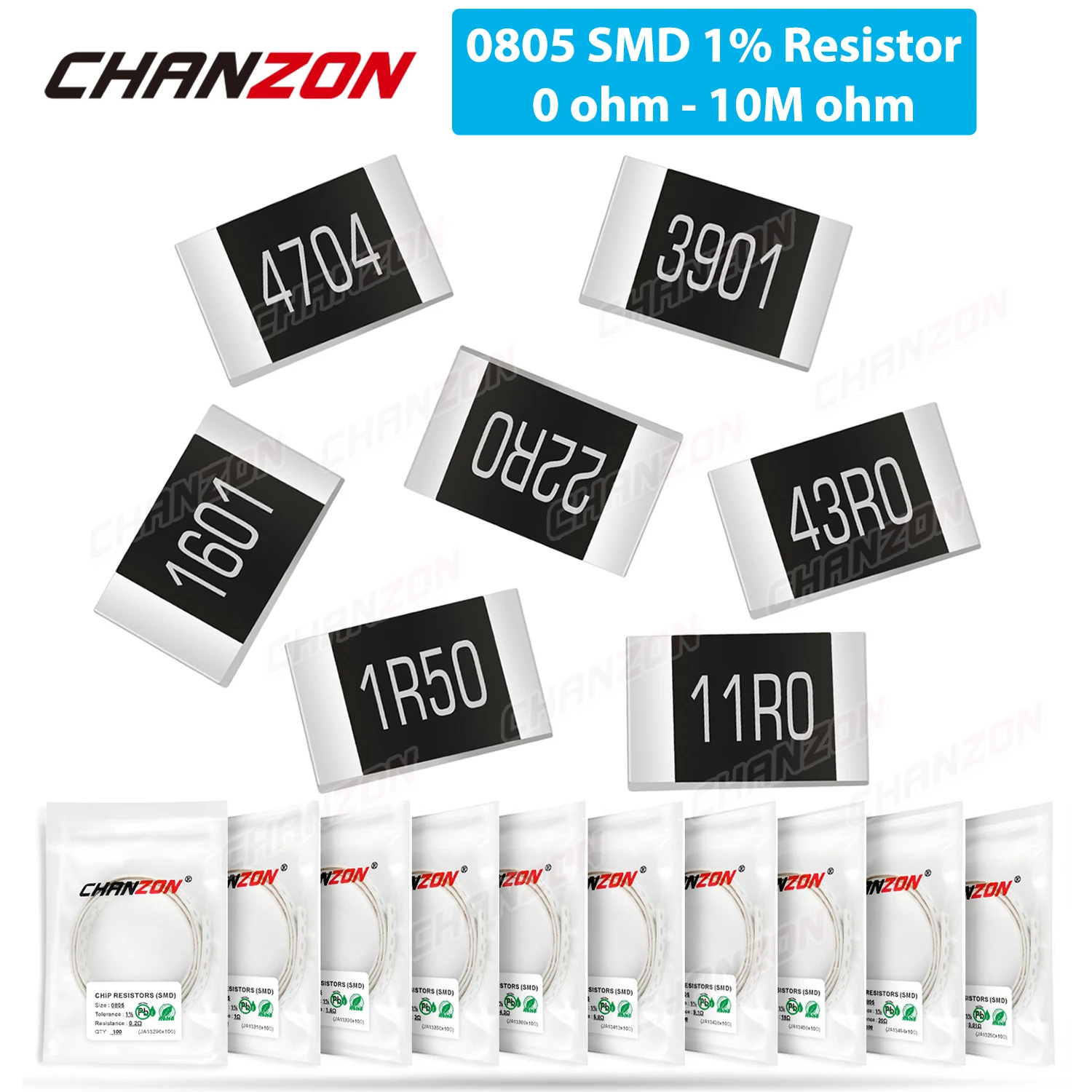 100Pcs SMD 0805 Resistors 0 10M Ohm 1/8 W Watt 1 High Precision Film