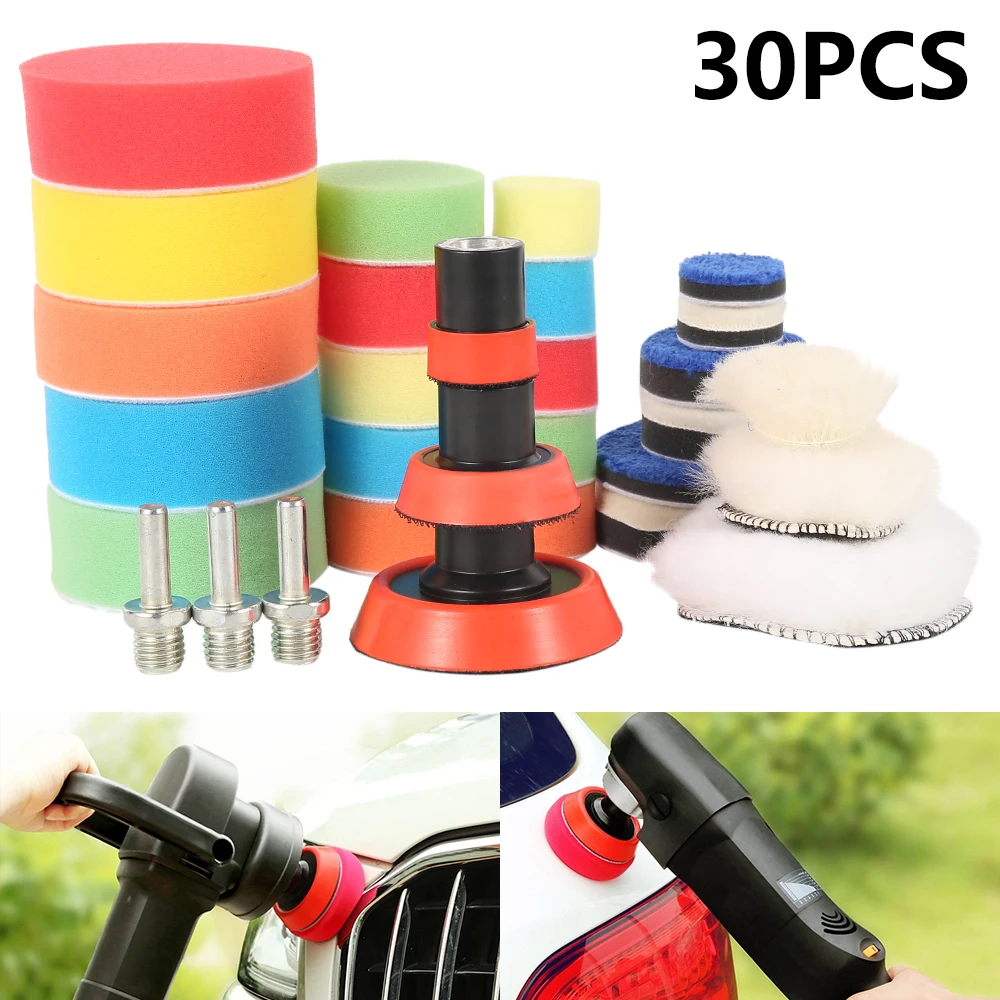 30pcs Car Waxing ing Pads Foam Drill Polishing Pad 1/2/3 Inch Circle ing Pad Tool Kit Auto Drill Polisher Sponge Set