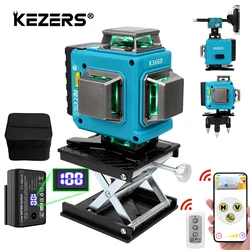 KEZERS Green Laser Level 16 Lines 4D nivel láser Self leveling 360 1PC 4000mAh Li-ion Battery Remote Control Tool