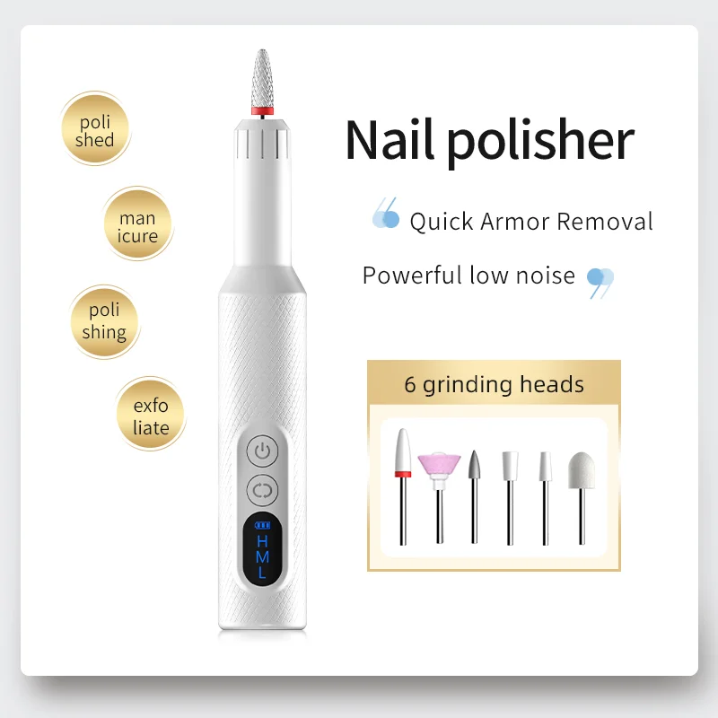 Electric Nail Drill Cordless Nail File Manicure Pedicure Kit for Acrylic Gel Nails Professional Nail Grinder for Home Salon Use