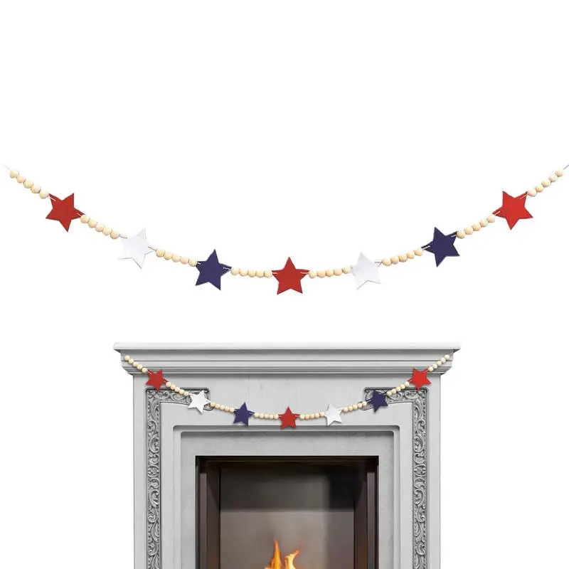 

Patriotic Star Garland Independence Day Star Tag Hemp Rope Bead Diy Home Wall Pendant Room Decoration Garland For Home Fireplace