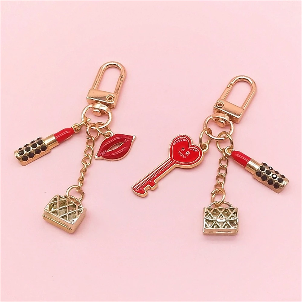 Sparkling Red Lips Keychain For Women - Rhinestone Lipstick Key Ring Accessory
