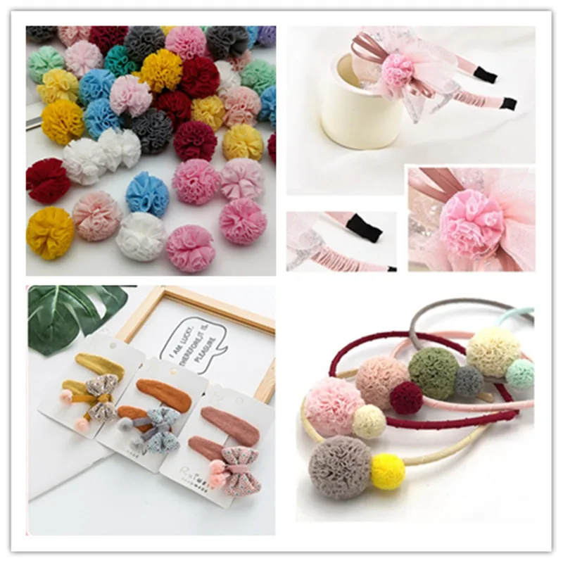 Color Lace Chiffon Ball DIY Children Clothes Hat Craft Handmade Baby Headdress Decoration Materials Craft Supplies 60-120 Pieces