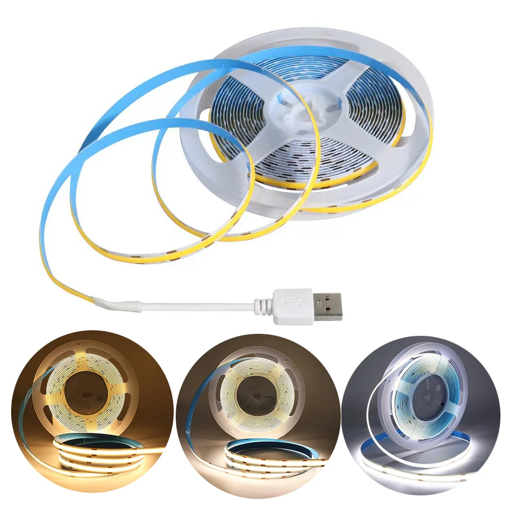 COB LED Strip DC 5V USB 8mm 320 LEDs/m Flexible LED Tape  Ribbon Backlight Room Cabinet TV  Decoration Lighting LED Light