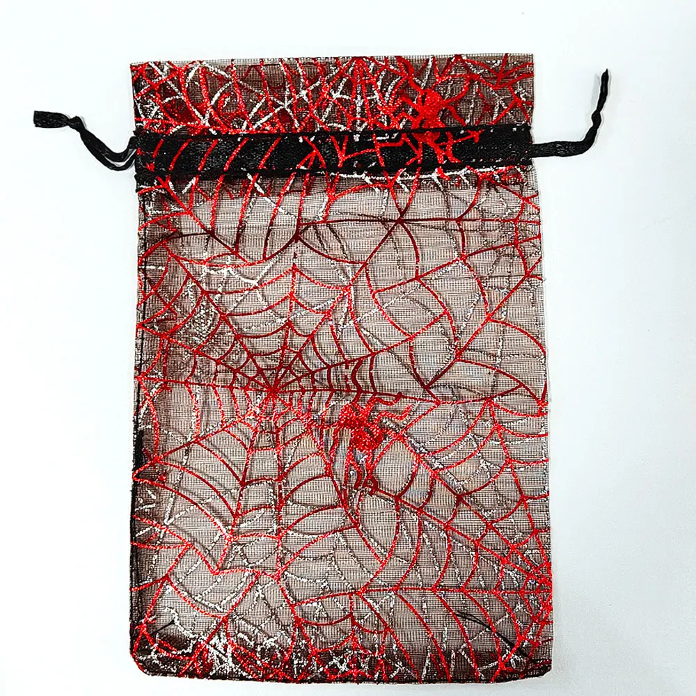 25/50/100 stücke Halloween Organza Geschenk Tasche Bunte Spinne Web Druck Verpackung Geschenk Hohe Qualität Kordelzug Süßigkeiten Tasche – Detail 3
