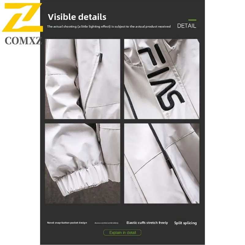 Men Korean Style Spring Fall Hooded Jacket Casual Embroidery Zipper Coat Loose Fit Streetwear Windbreaker Fashion Outdoor Sport