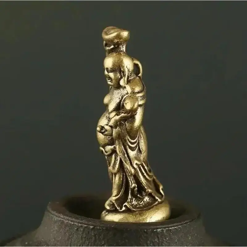 Copper Maitreya Buddha Miniatures Figurines Pocket Brass Small Statue Ornaments Home Decor Craft For Living Room Desk Decoration