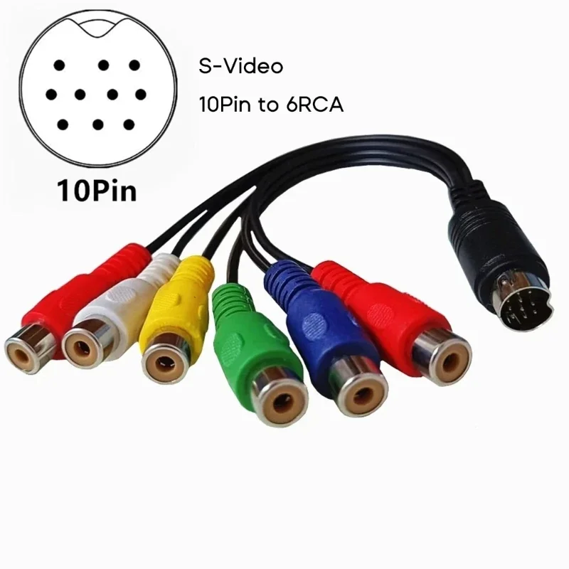 10 Pin S-Video to Female RGB 6 RCA 10 Pin Din S-Video Male Component Cable 30cm for PC HDTV RGB Component Cable