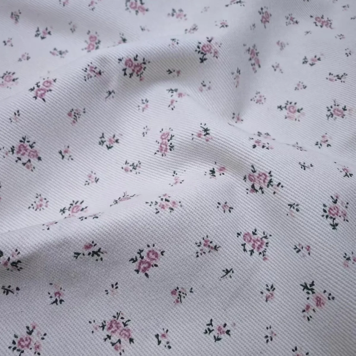Small Floral Print Denim Fabric Washed Clothing Material for Pants Skirts Coats Bags Shoes Hats Kids Children Baby Accessories