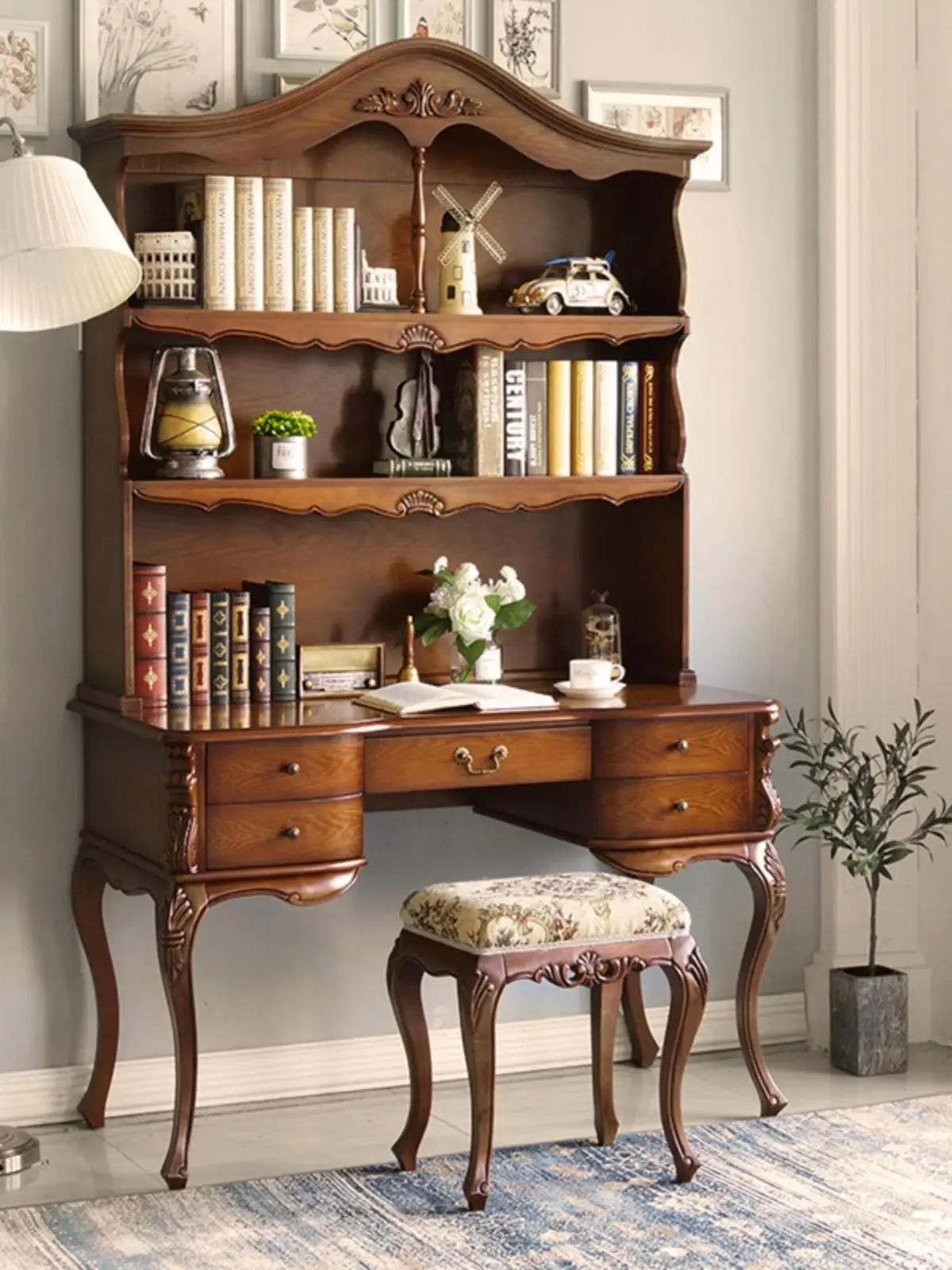 American solid wood desk bookcase integrated desk office computer study adult European students single