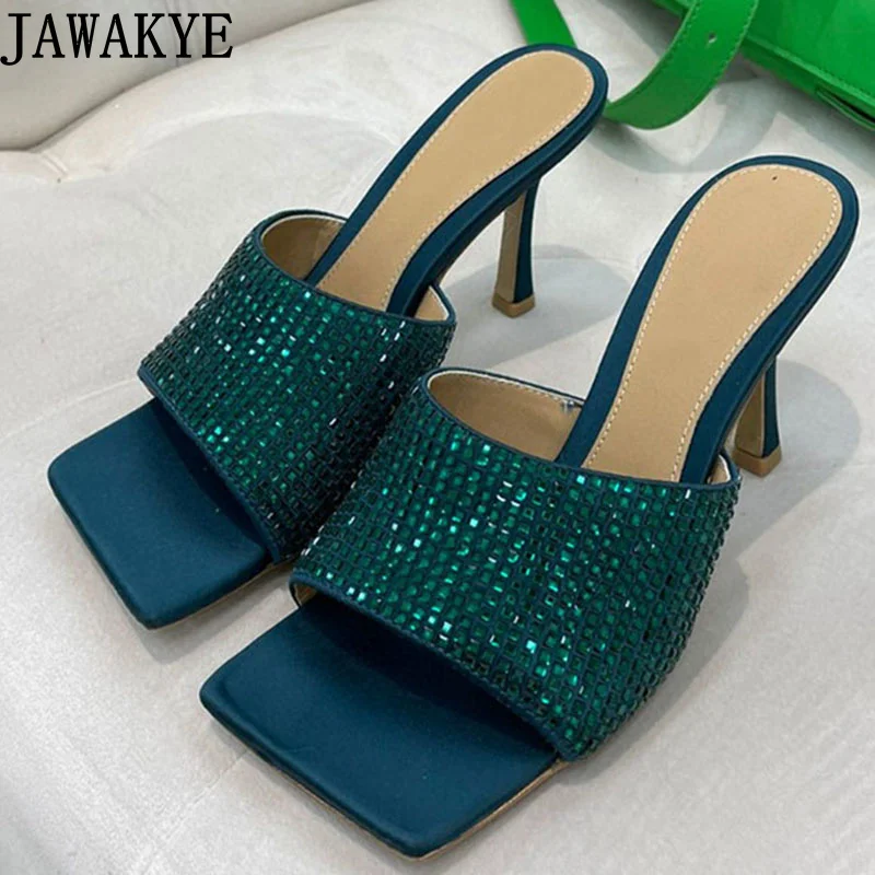 

Sexy Square Toe Brand Ladies Slippers Women 2023 Designer Crystal Shoes Summer High Heel Formal Ladies Dress Shoes