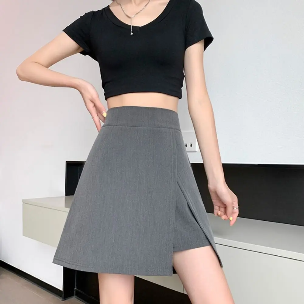 Korean Style Slit Women's A-line Skirt Asymmetric Y2K Mini Shorts Skirt Spicy Girl Style Skirt with Safety Shorts Party