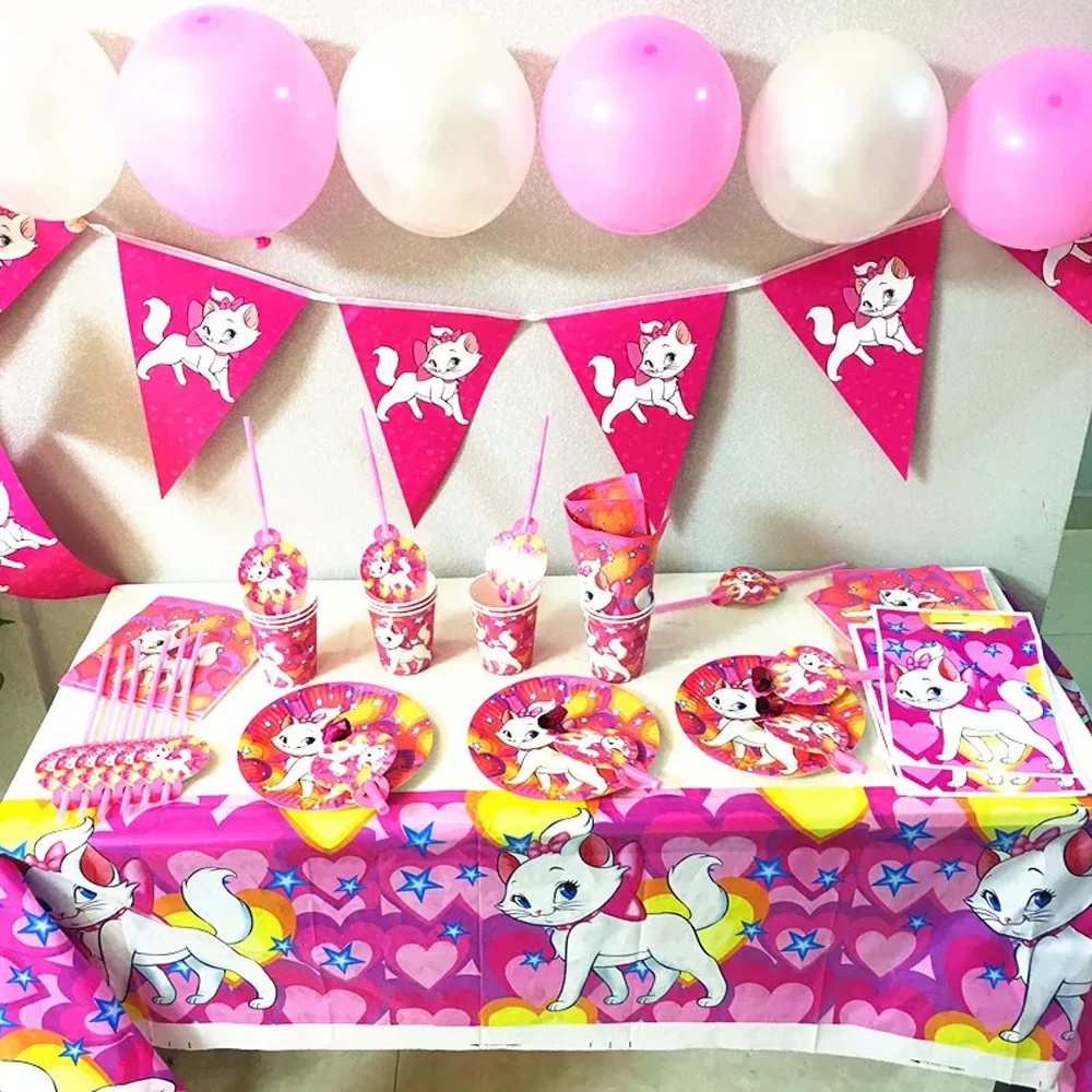 Набор посуды Disney розовая с мультяшным котом Мари для девочек на день рождения