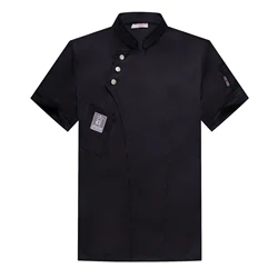 Free Logo Chef Waiter Uniform Short Sleeve Kitchen Restaurant Cook Chef Jaket Wear Shirt Breathable Barber Sushi Costumes coat