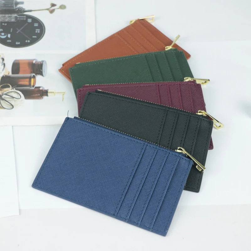 New coming slim design large capacity multifunctional card slots men's and women's saffiano pu leather card holder wallet