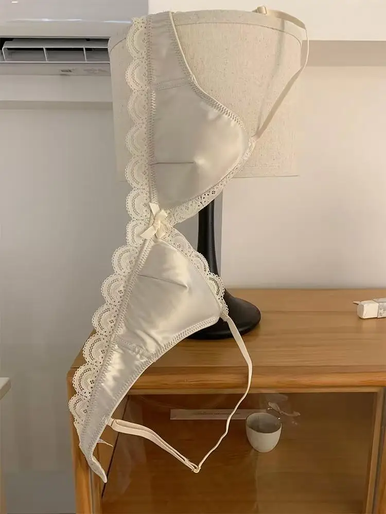 Korean Style Triangle Cup Push Up Lace Bow Bra image 4